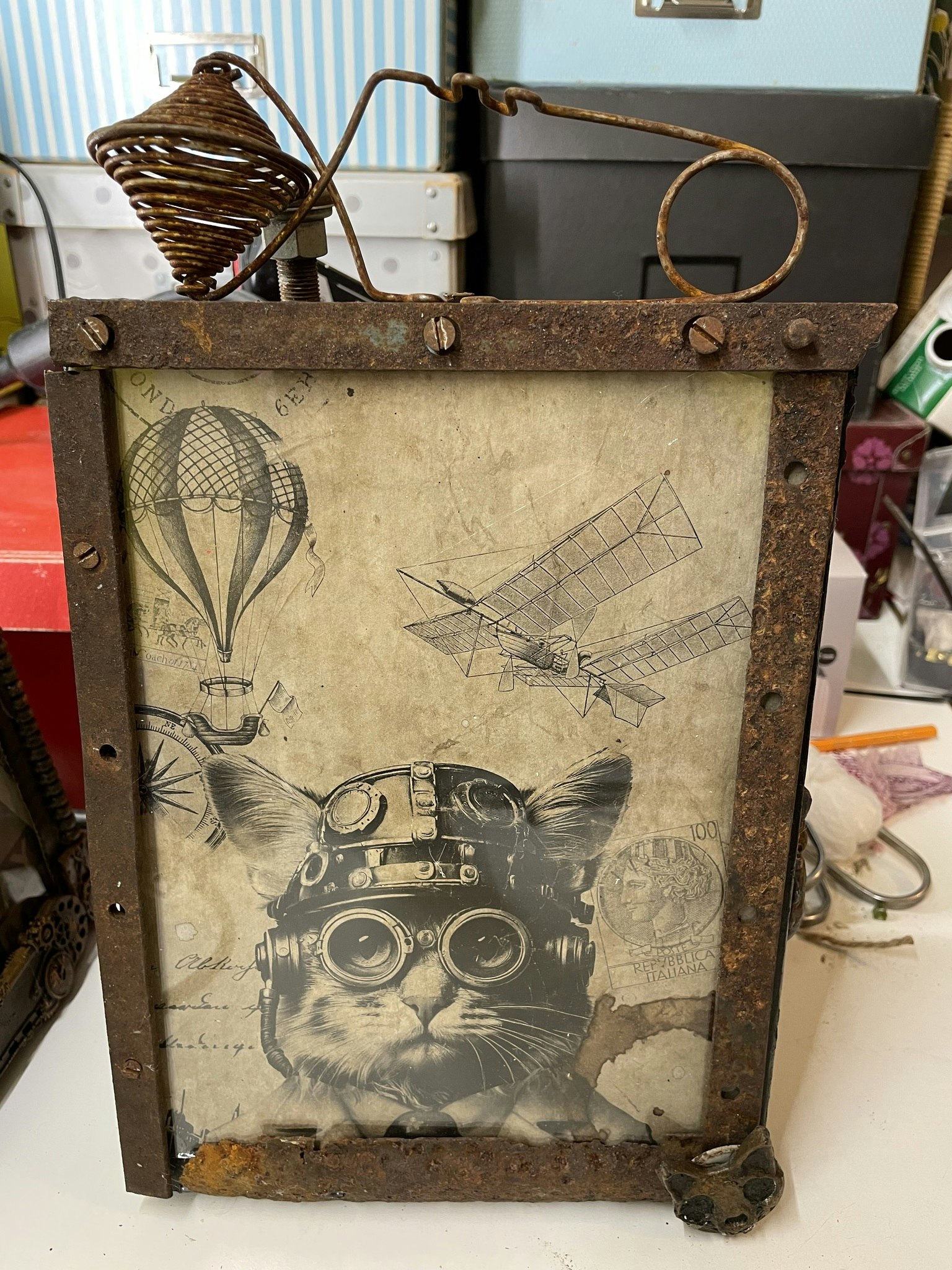 Steampunk unika tavlor olika motiv med steampunktema katt luftballong flygare