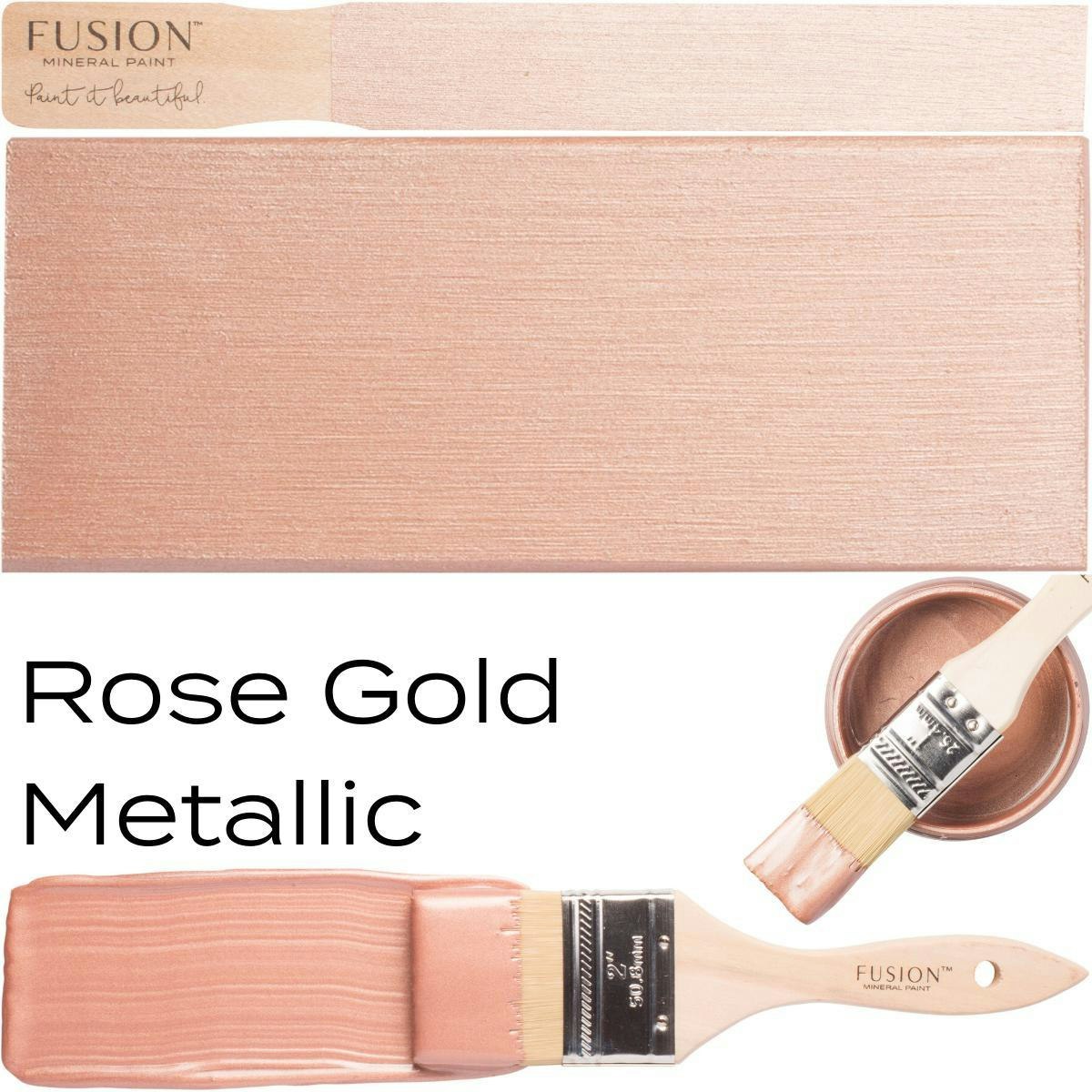 Fusion Metallic Rosegold, glittrig, glänsande, metallicfärg, rosa, dekor, pensel, burk