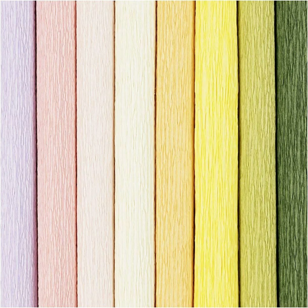 Kräppapper pastellfärger, rosa, gul, grön, vit, lila, vårfärger, påsk, påskpyssel