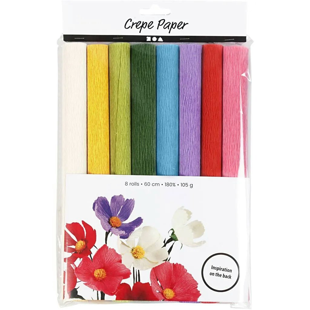 Kräppapper, standardfärger, rosa, gul, röd, grön, blå,  lila, vårfärger, påsk, påskpyssel