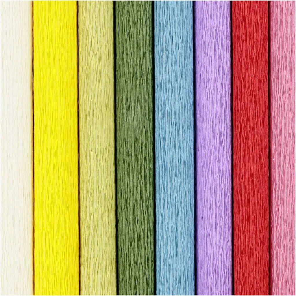 Kräppapper, standardfärger, rosa, gul, röd, grön, blå,  lila, vårfärger, påsk, påskpyssel