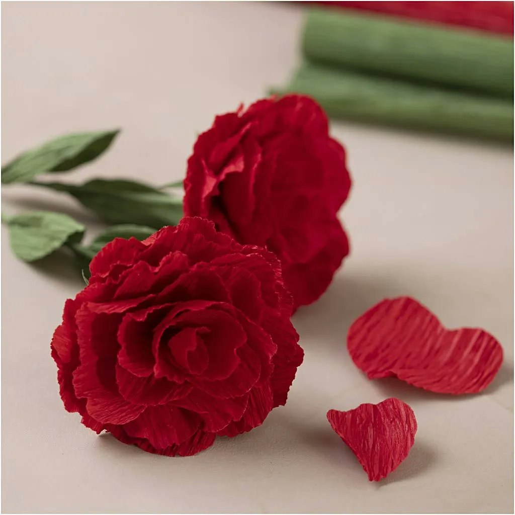 Kräppapper Röd Ros    Mini DIY Kit, blommor, blomstjälkar,