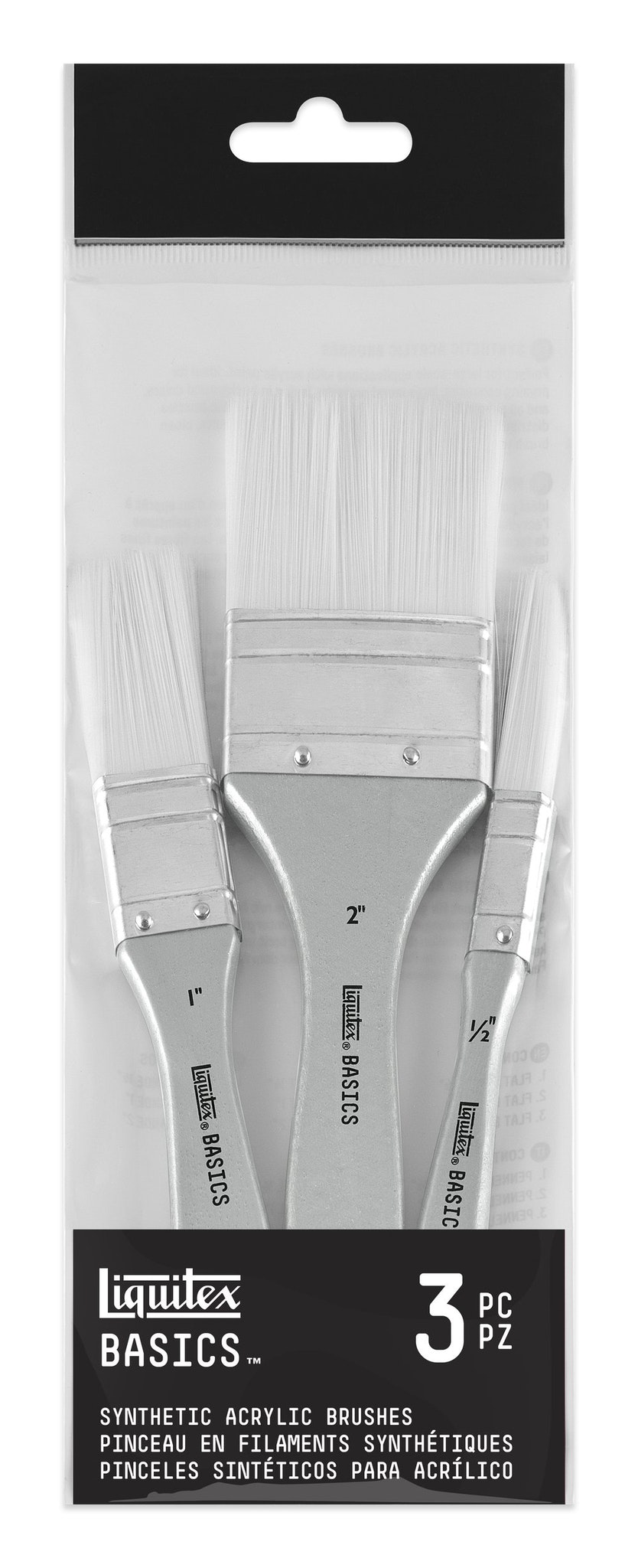Syntetpensel Liquitex Basics Penslar 3st, måla akryl, akvarell, träskaft, vit, grå
