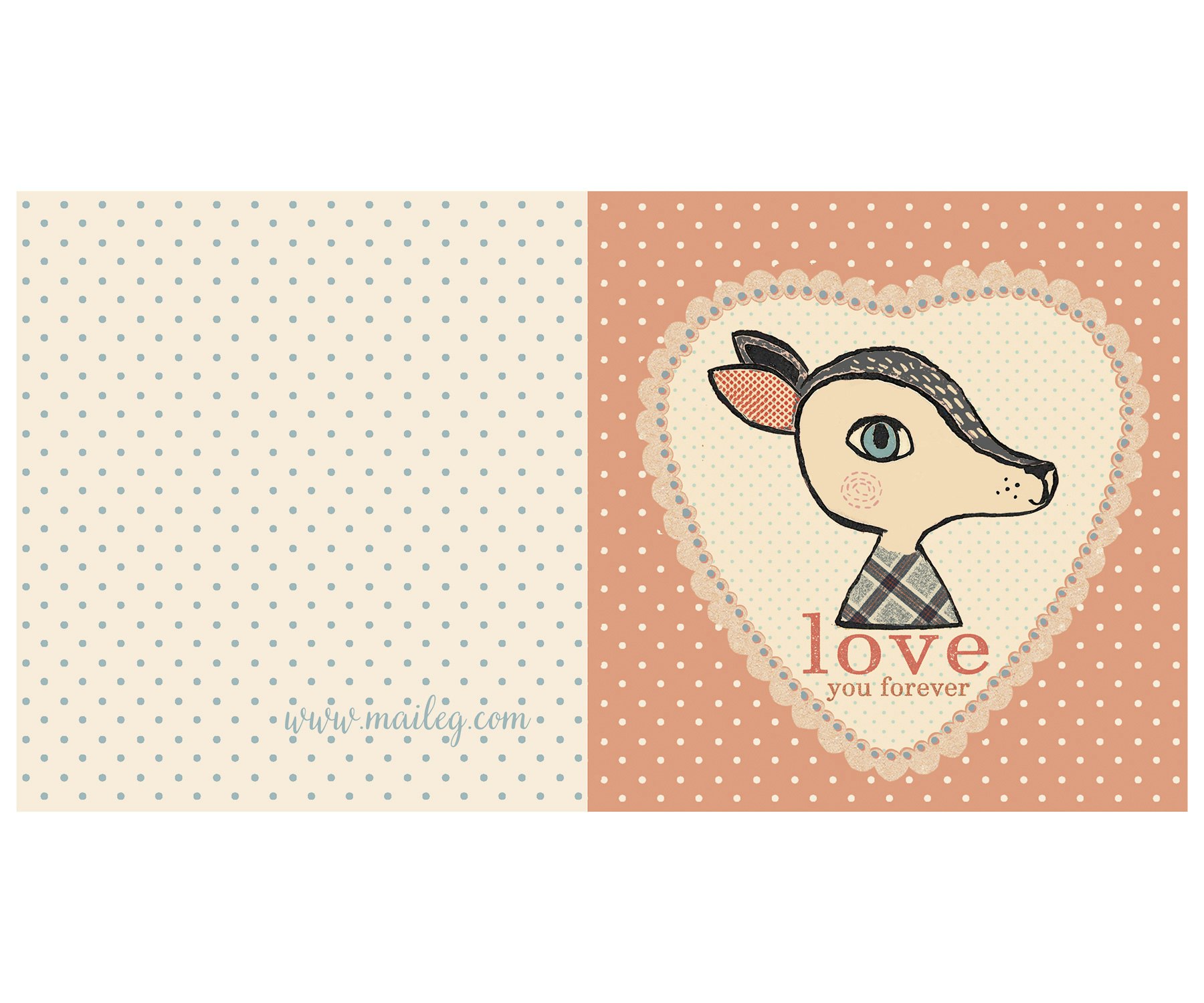 Bambi rose dubbelvikt kort / vykort - från MAILEG