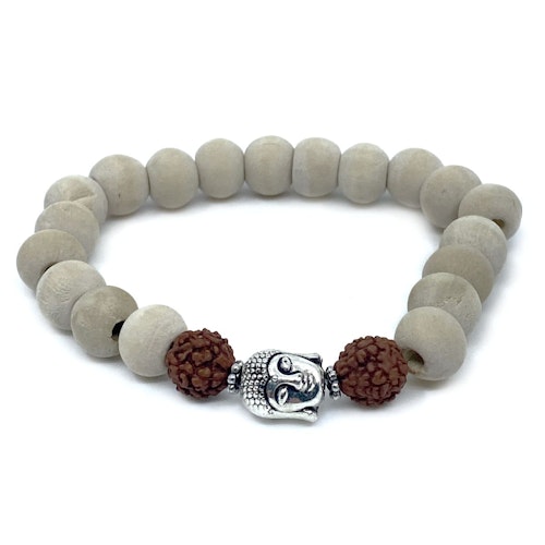 Armband Buddha, rudraksha och trä pärlor