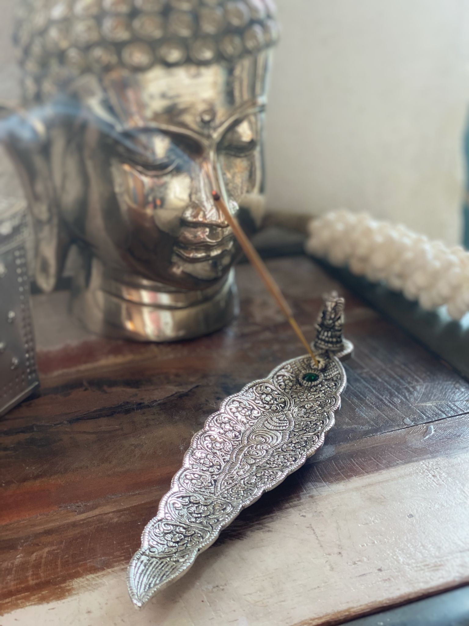 Rökelsehållare blad silver Ganesha