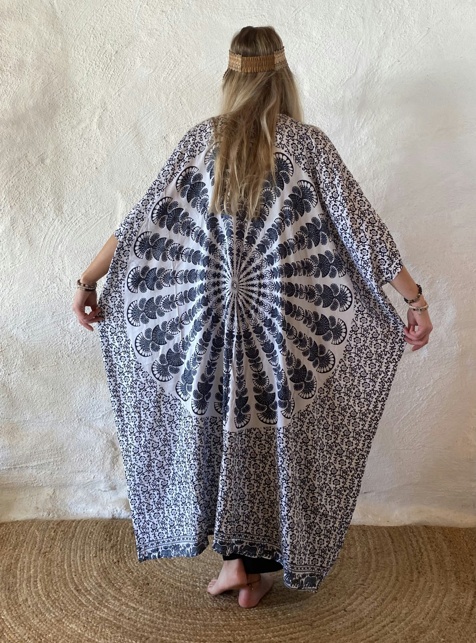 Mandala kaftan svart/vit/grå