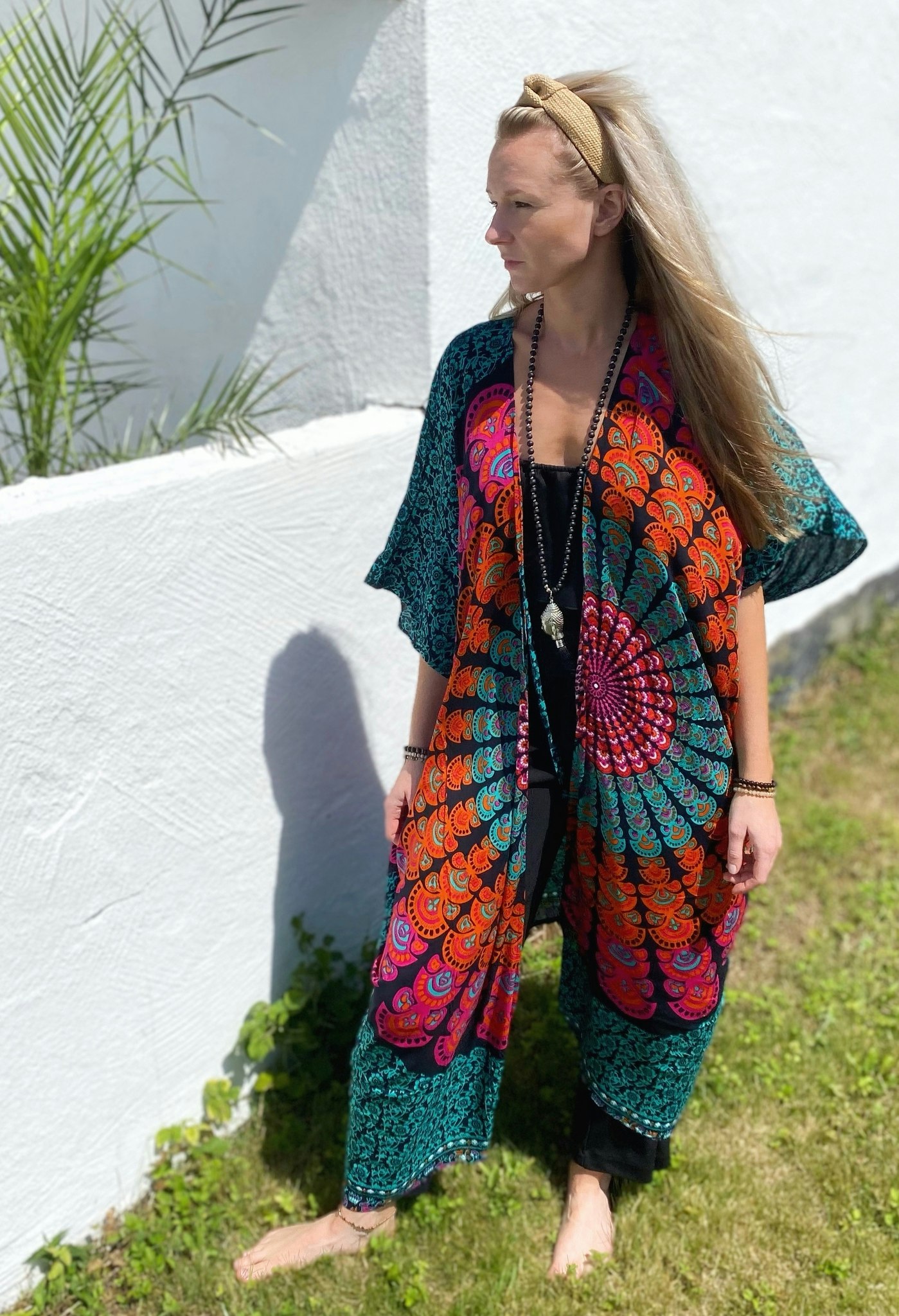 Mandala kaftan svart/orange/turkos/rosa