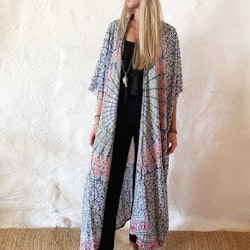 Mandala kaftan grå/vit/orange/grön