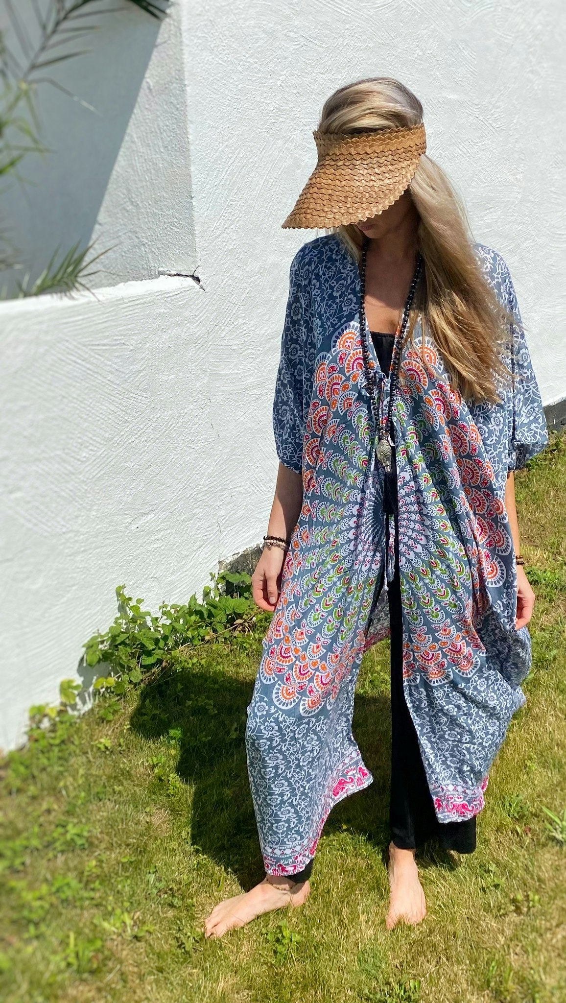 Mandala kaftan grå/vit/orange/grön