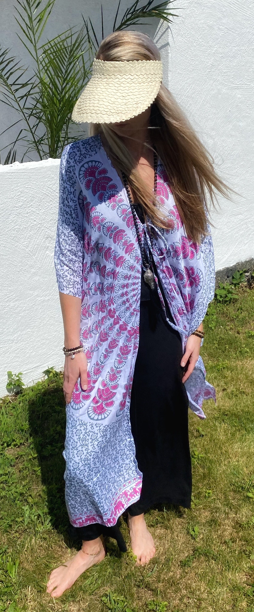 Mandala kaftan grå/vit/rosa