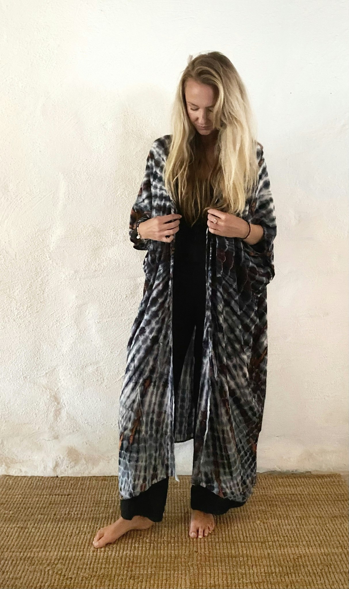 Tie dye kaftan grå/blå/brun