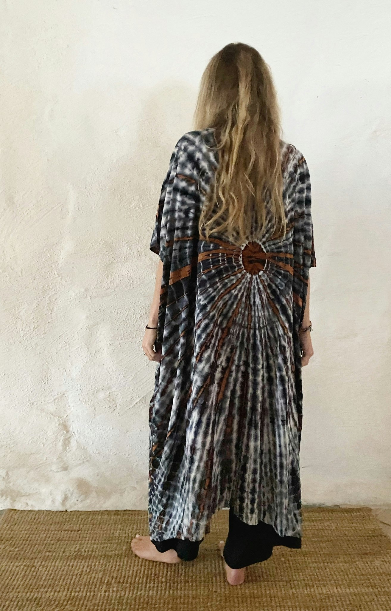 Tie dye kaftan grå/blå/brun