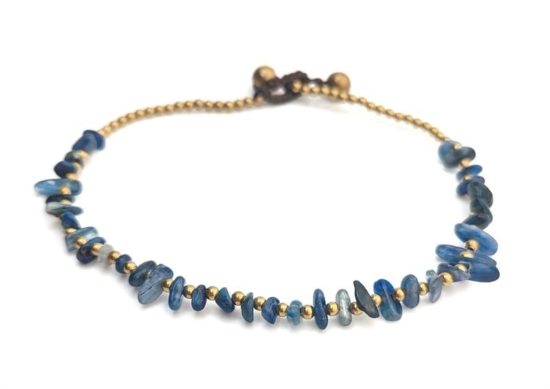 Fotlänk med pärlor av mässing och blå agat