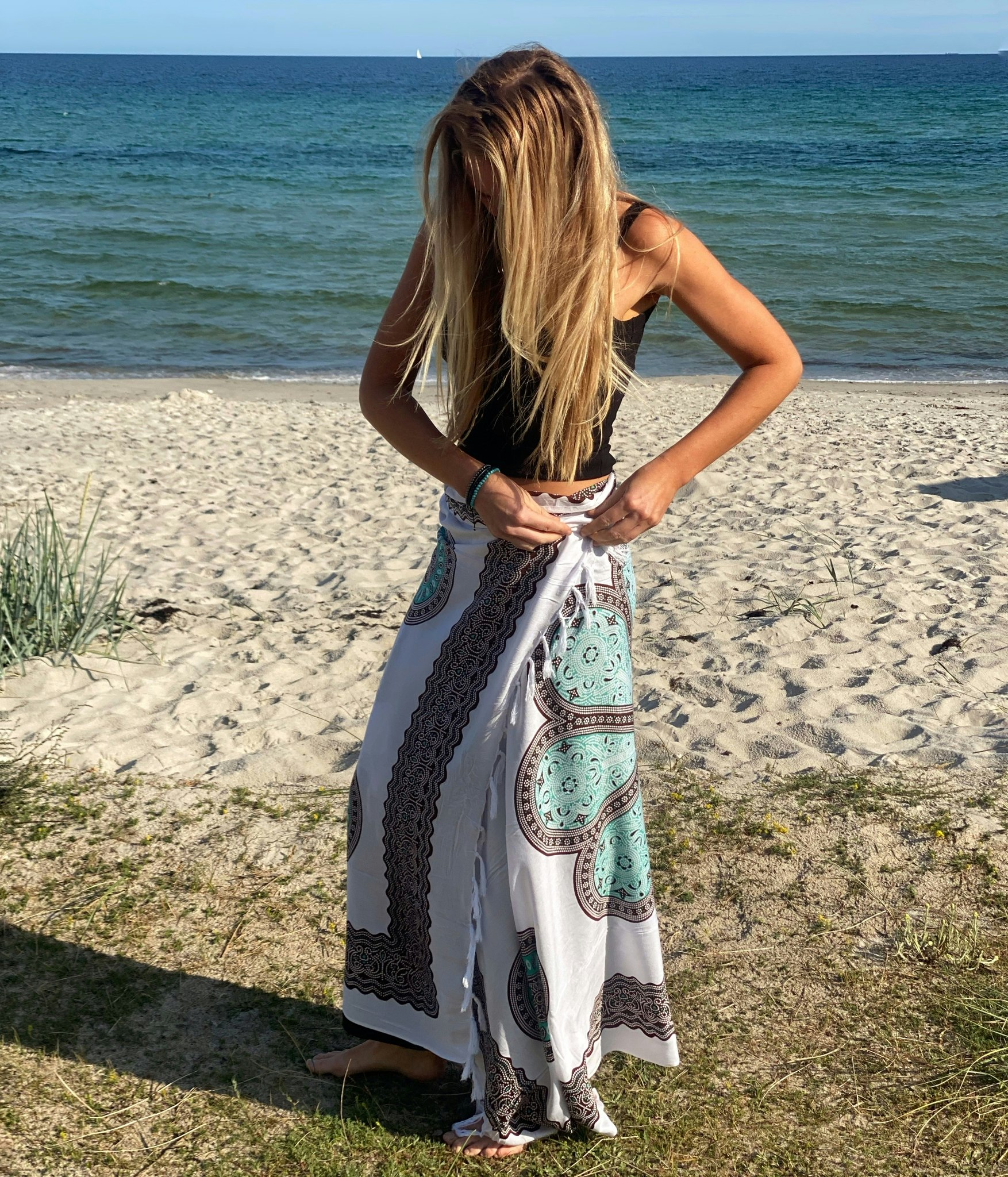 Sarong patma turkos/brun/vit