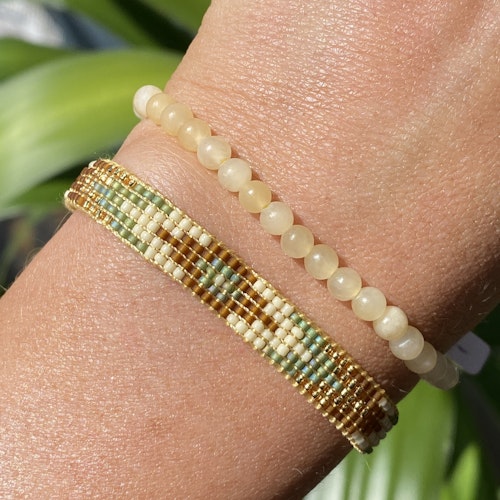 Armband miyuki pärlor guld/grön/beige