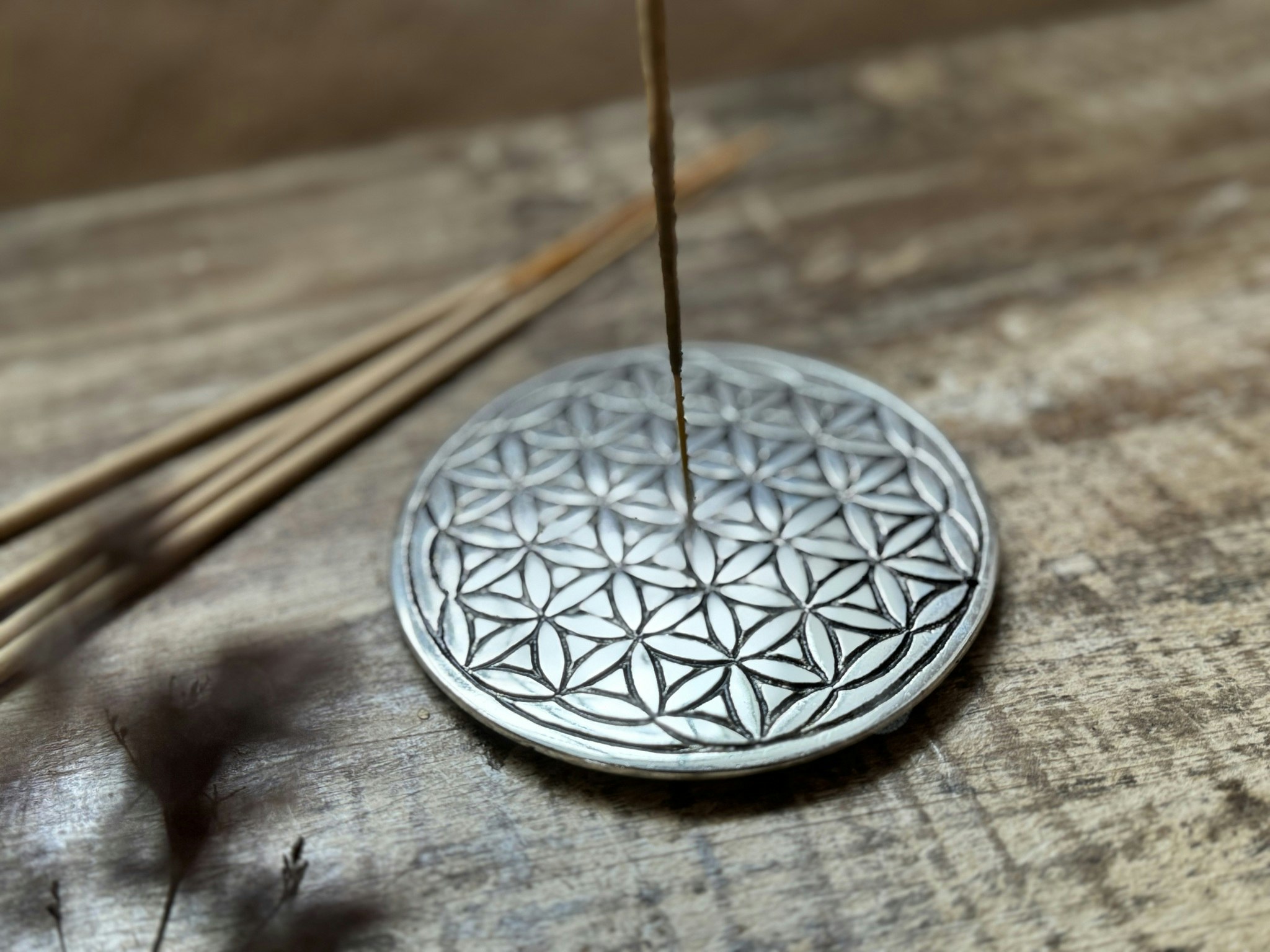 Flower of life rökelsehållare fat silver