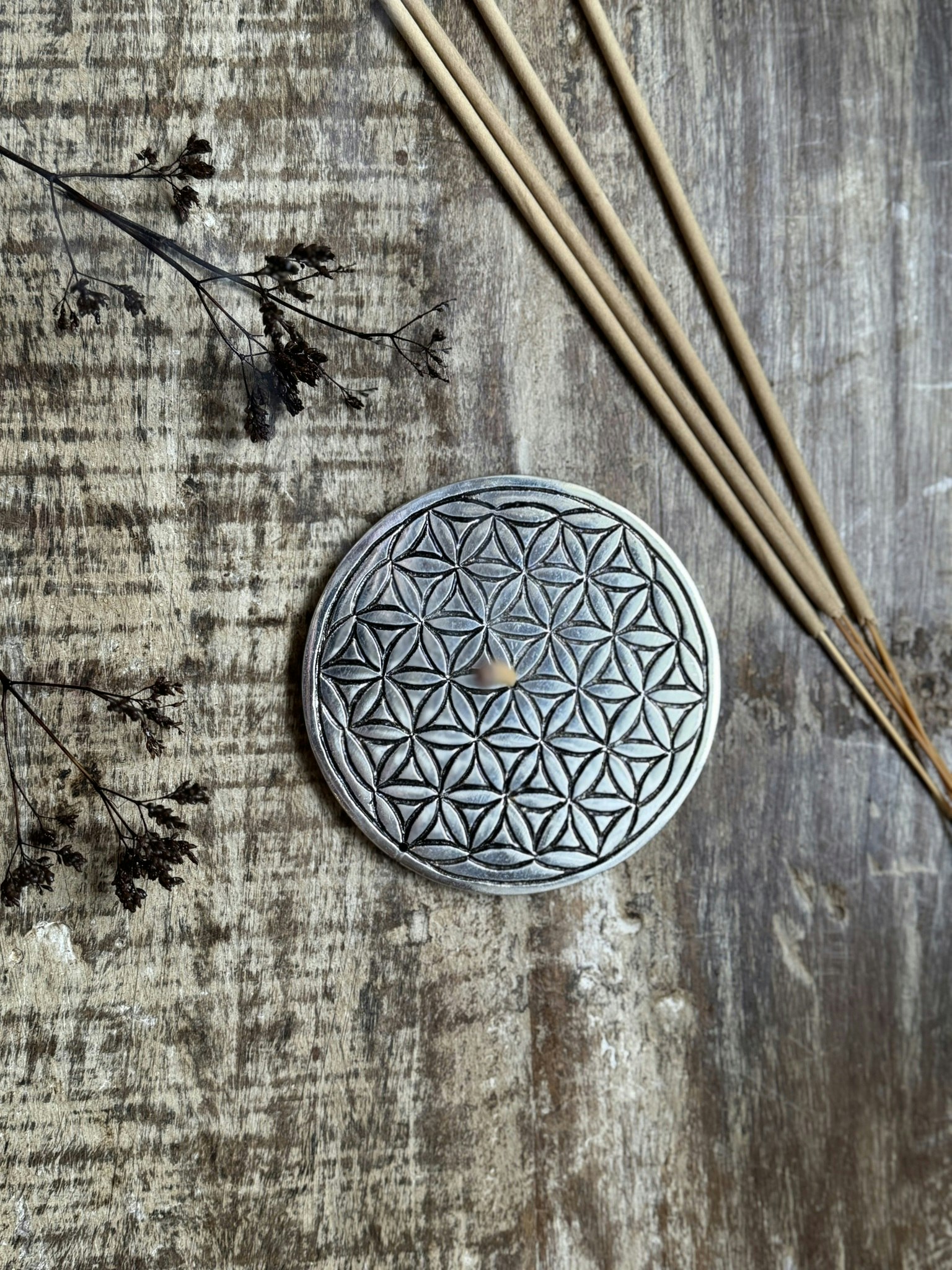 Flower of life rökelsehållare fat silver