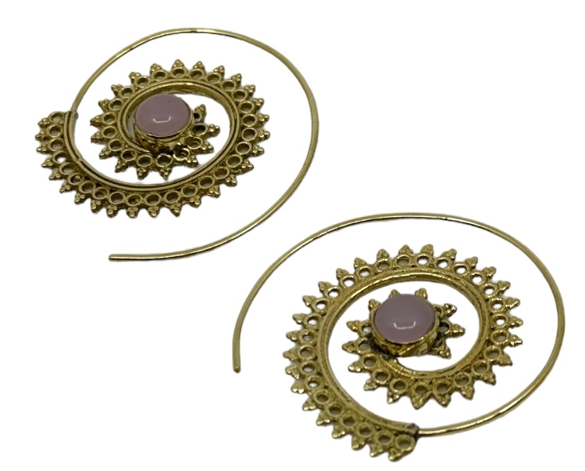 Spiral örhänge i brons med rosenkvarts
