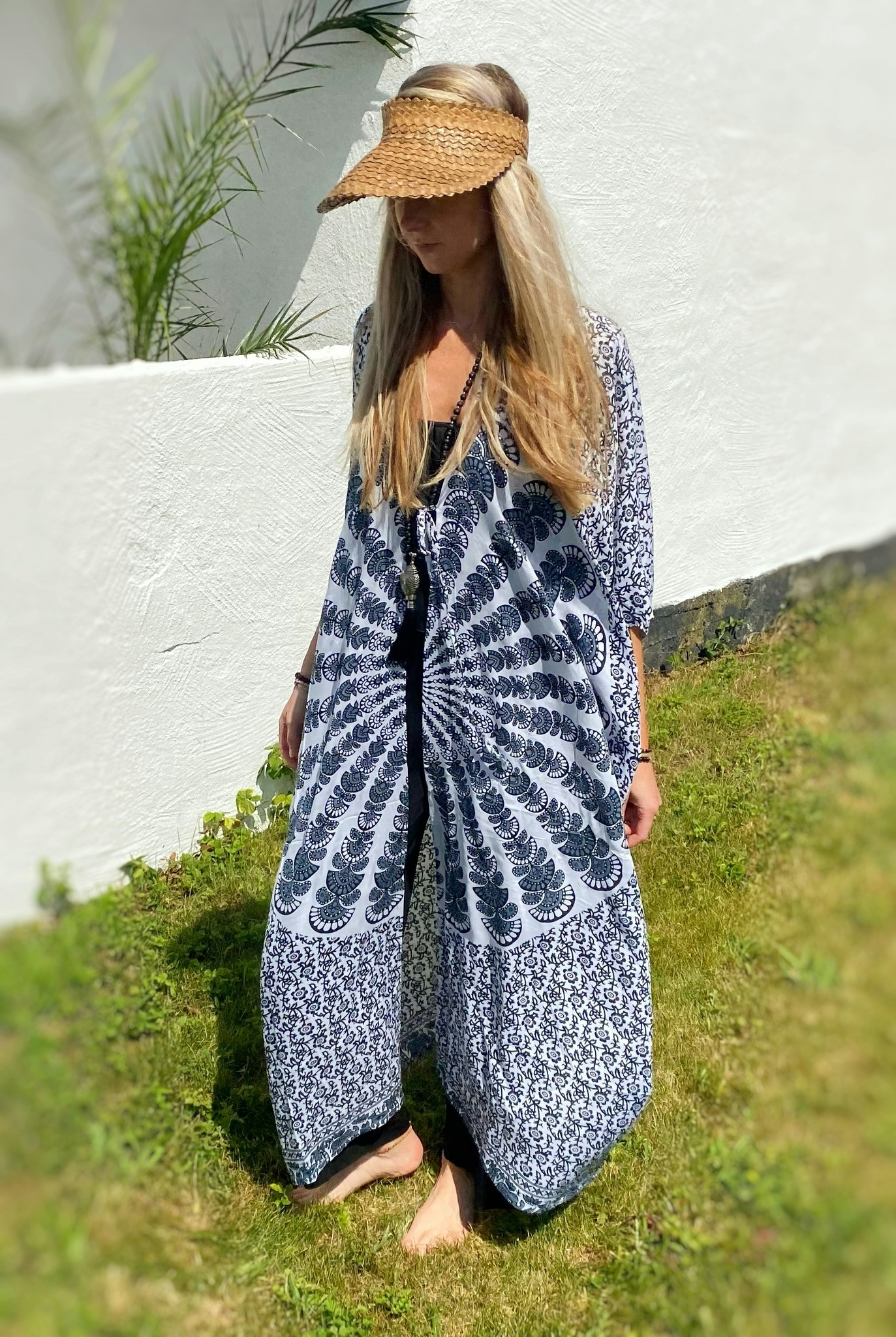 Mandala kaftan vit/svart