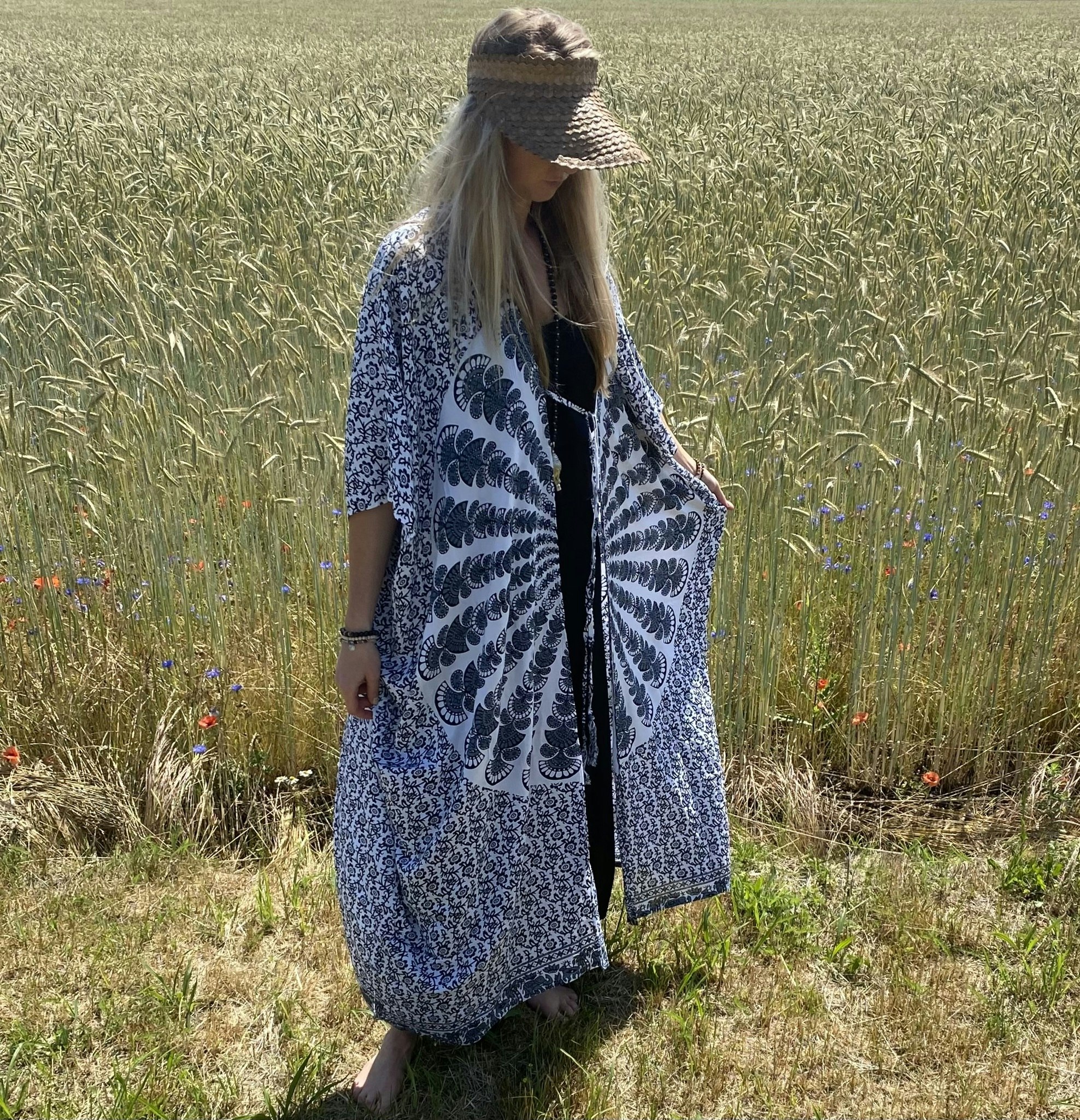 Mandala kaftan vit/svart