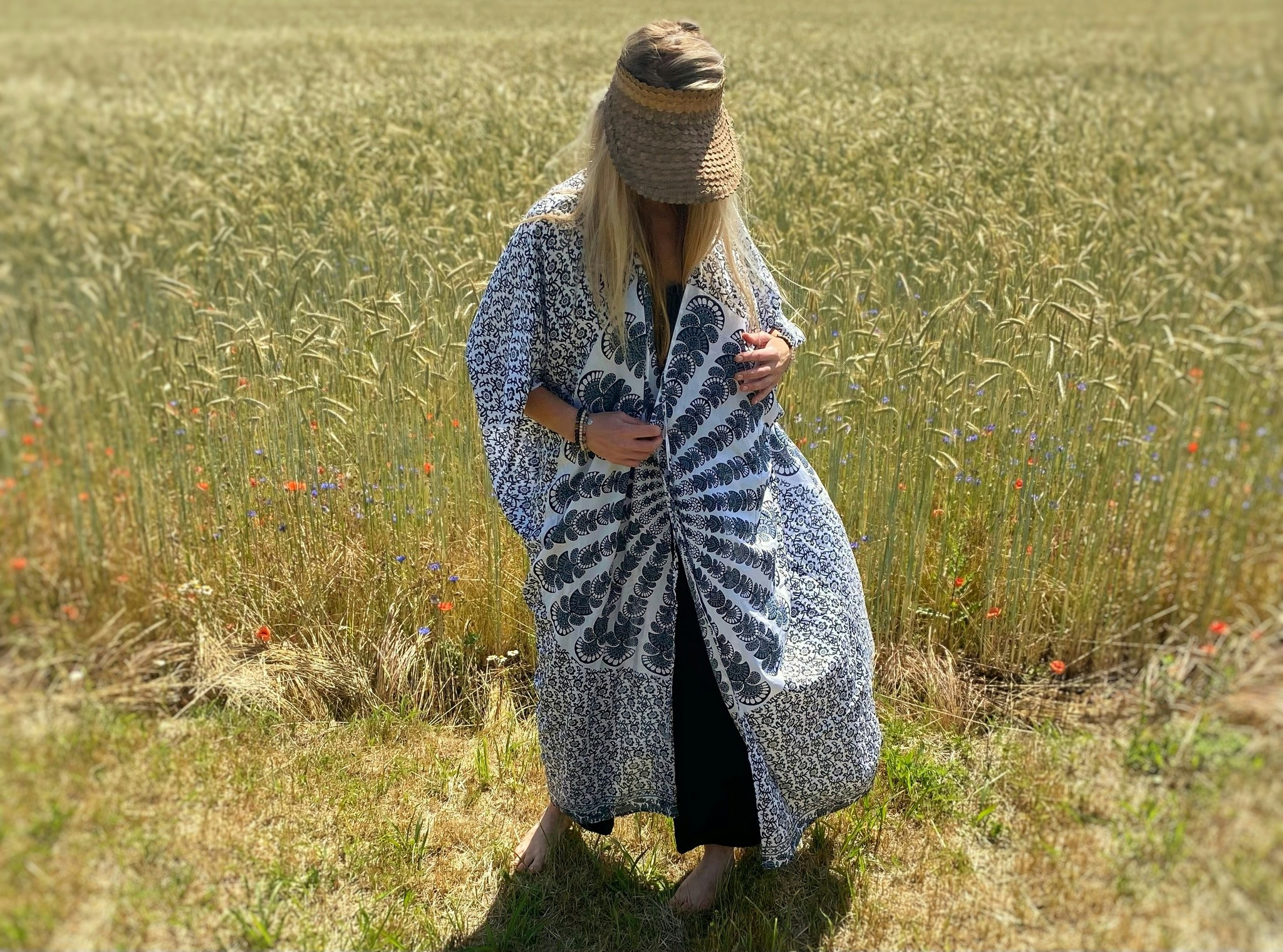 Mandala kaftan vit/svart