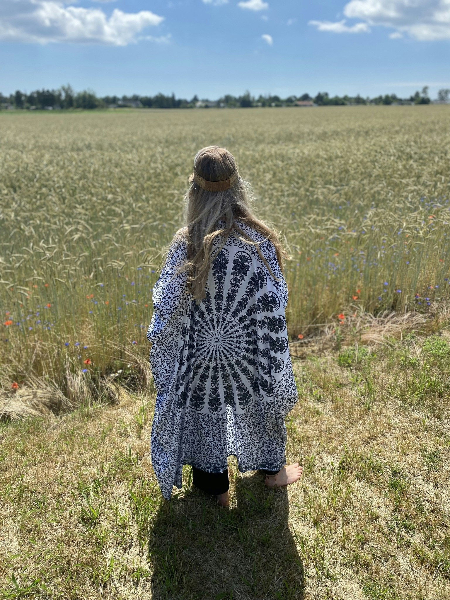 Mandala kaftan vit/svart