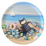 Stor rund bricka 38 cm diameter med katter på en strand