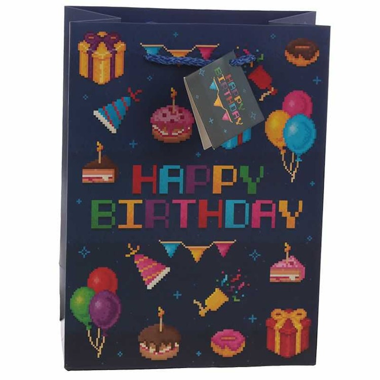 Presentpåse i papper 23x17x9 cm. text Happy Birthday