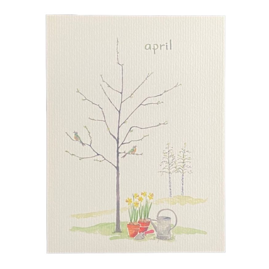 målad bild med träd april