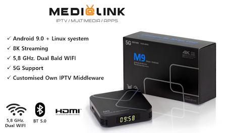 Medialink M9 IPTV ULTRA box 4K inbyggd WiFi 2,5 och 5 Ghz band USB3.0