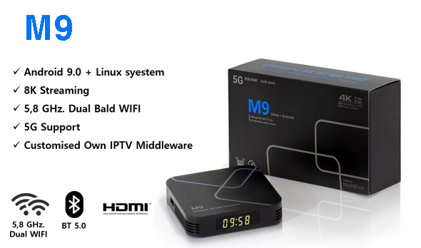M9 IpTV box 4K inbyggd WiFi 2,5 och 5 Ghz band USB3.0