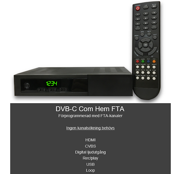 Comhem KabelTV Box FTA för fria kanaler