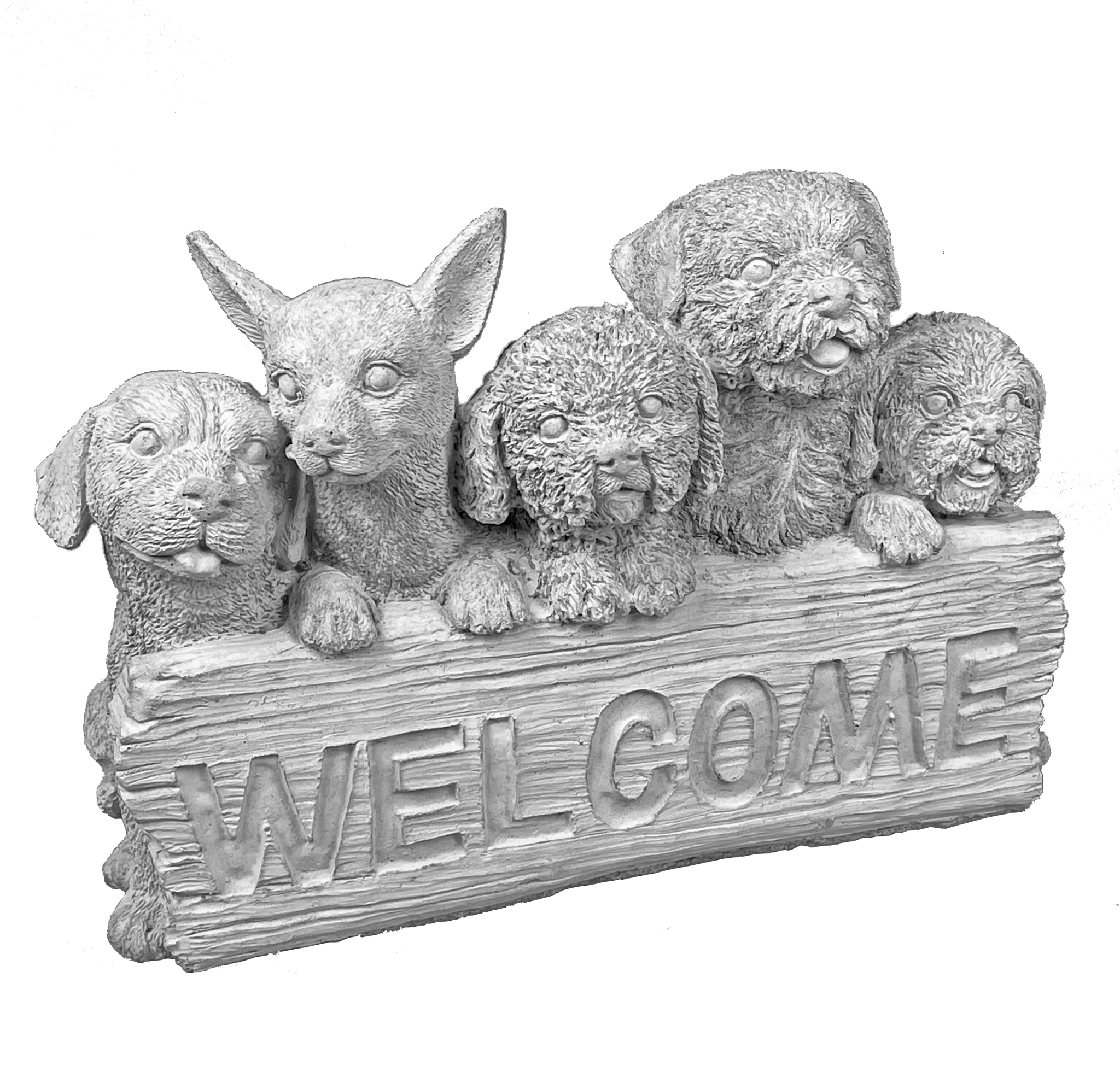 Välkommen-skylt i betong - hundar