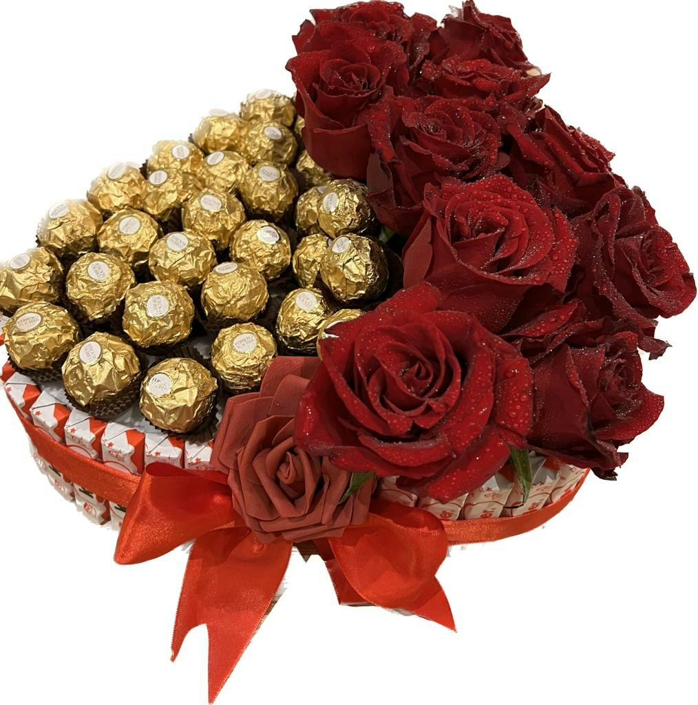 Choklad & blommor i form av ett hjärta (bara Stockholm)