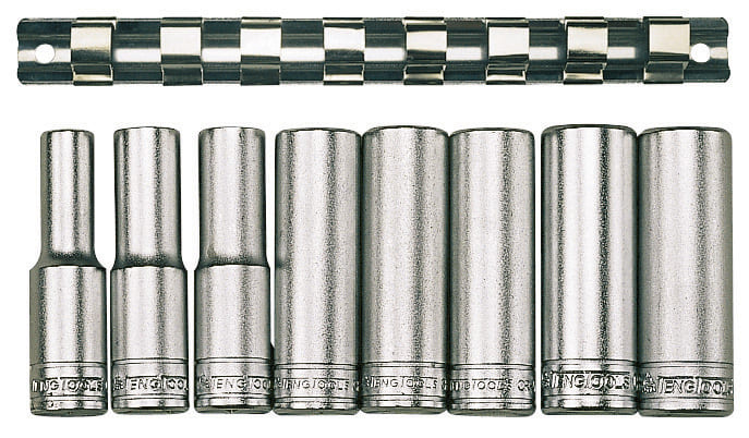 Hylssats 1/2" långa 12-kantshylsor 13-24mm, långd 80mm, Teng Tools