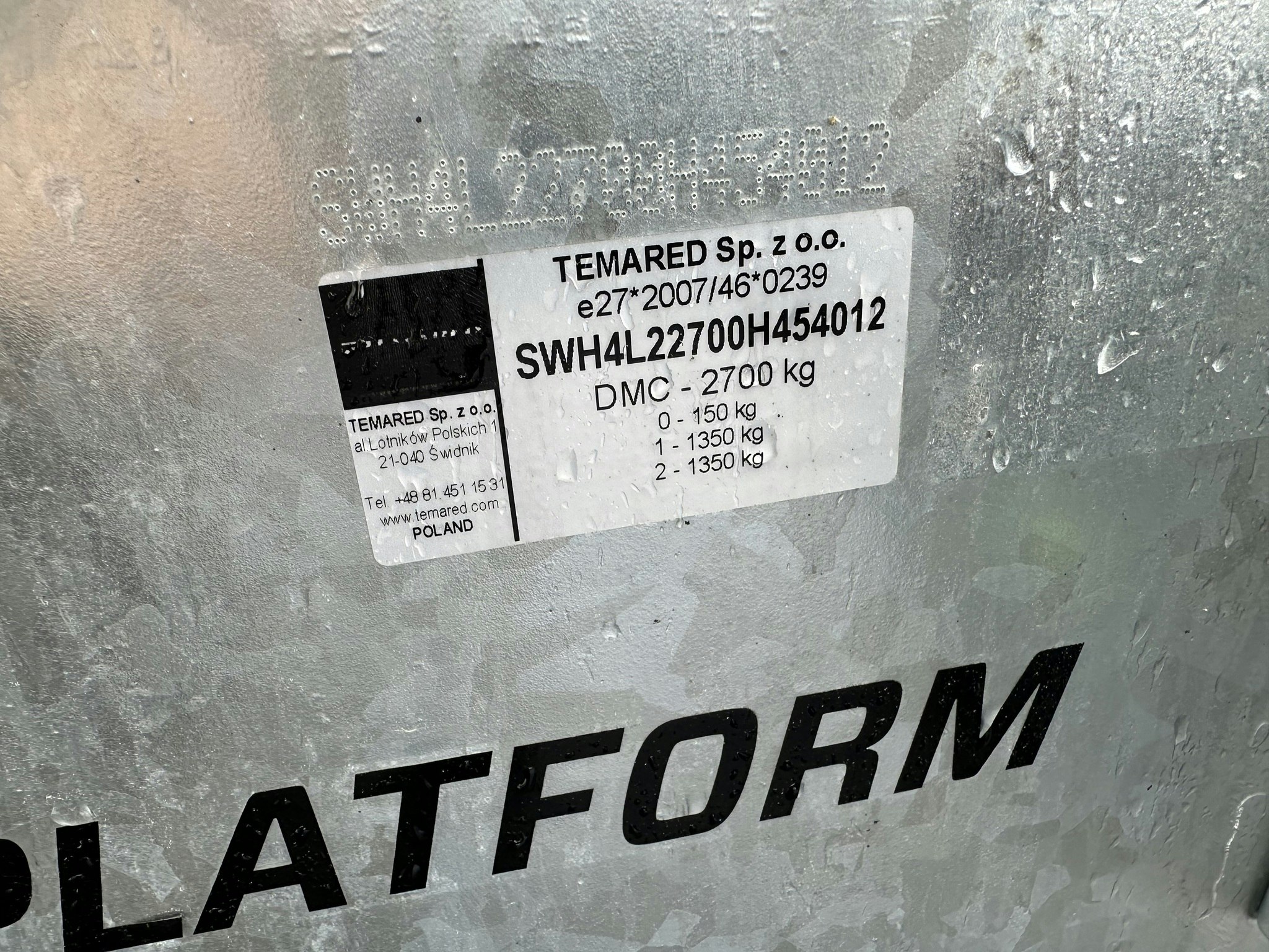 Plattformssläp 4521 Temared 2700kg