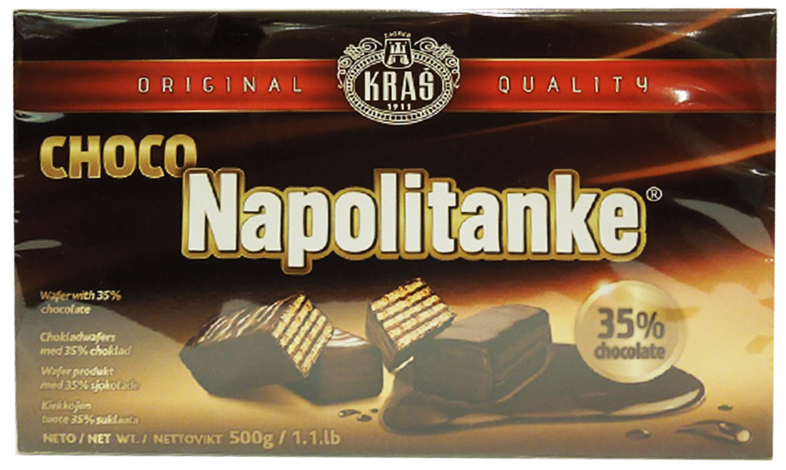 Kiekot ihastuttavat suklaatäyte 47% ja 35% suklaapäällysteeseen. Tuote Kroatian.