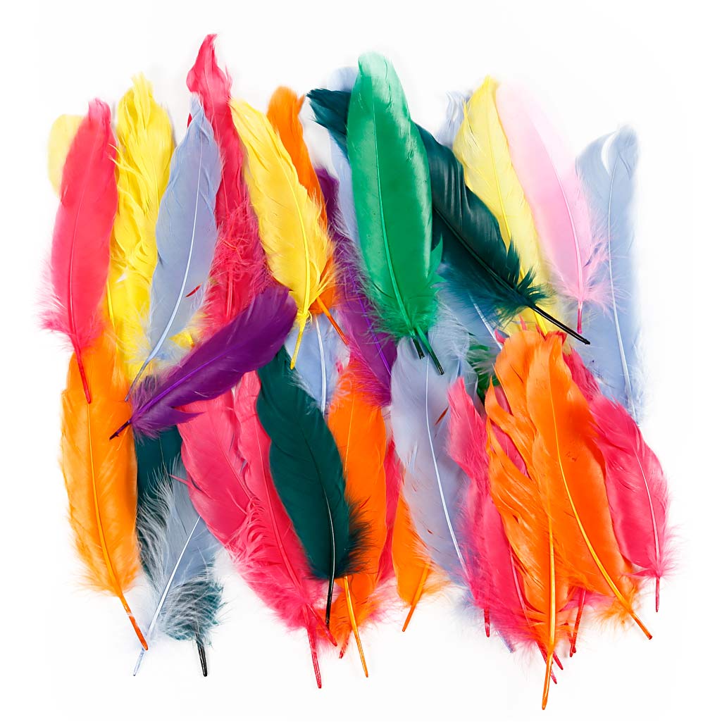 Fjädrar, L: 12-15 cm, mixade färger, 350 st./ 1 förp.