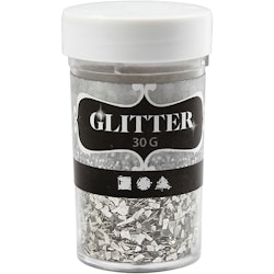 Glitter, stl. 1-3 mm, silver, 30 g/ 1 burk