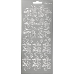 Stickers, stork med baby, 10x23 cm, silver, 1 ark
