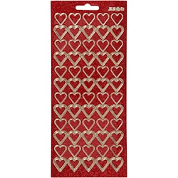 Stickers, hjärtan, 10x23 cm, guld, röd, 1 ark