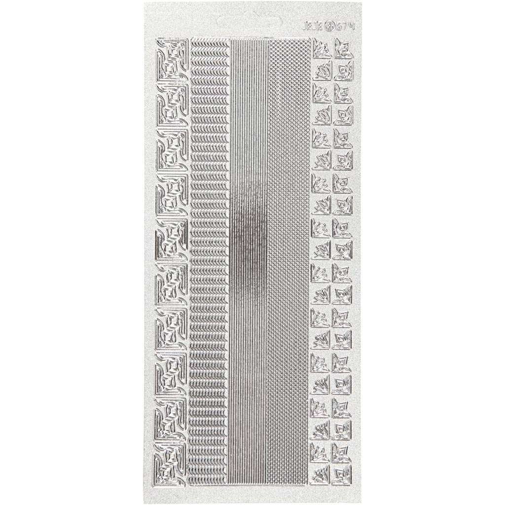 Stickers, bårder, 10x23 cm, silver, 1 ark