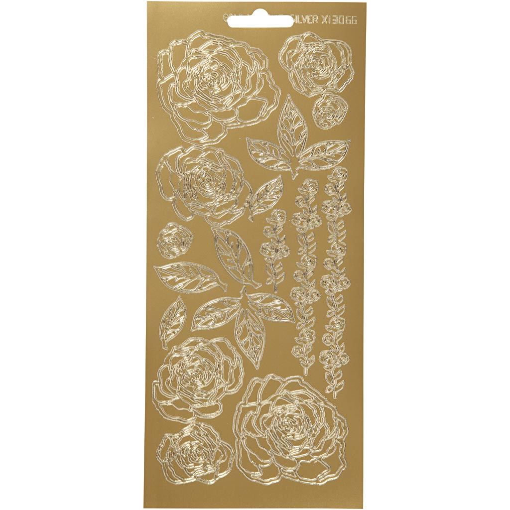 Stickers, rosor, 10x23 cm, guld, 1 ark