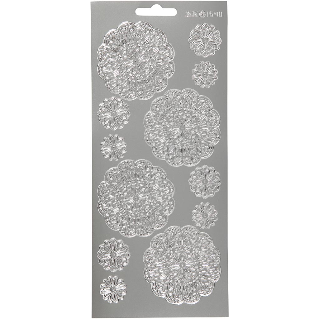 Stickers, blommor, 10x23 cm, silver, 1 ark