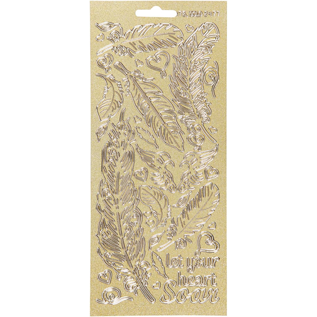 Stickers, fjädrar, 10x23 cm, guld, 1 ark