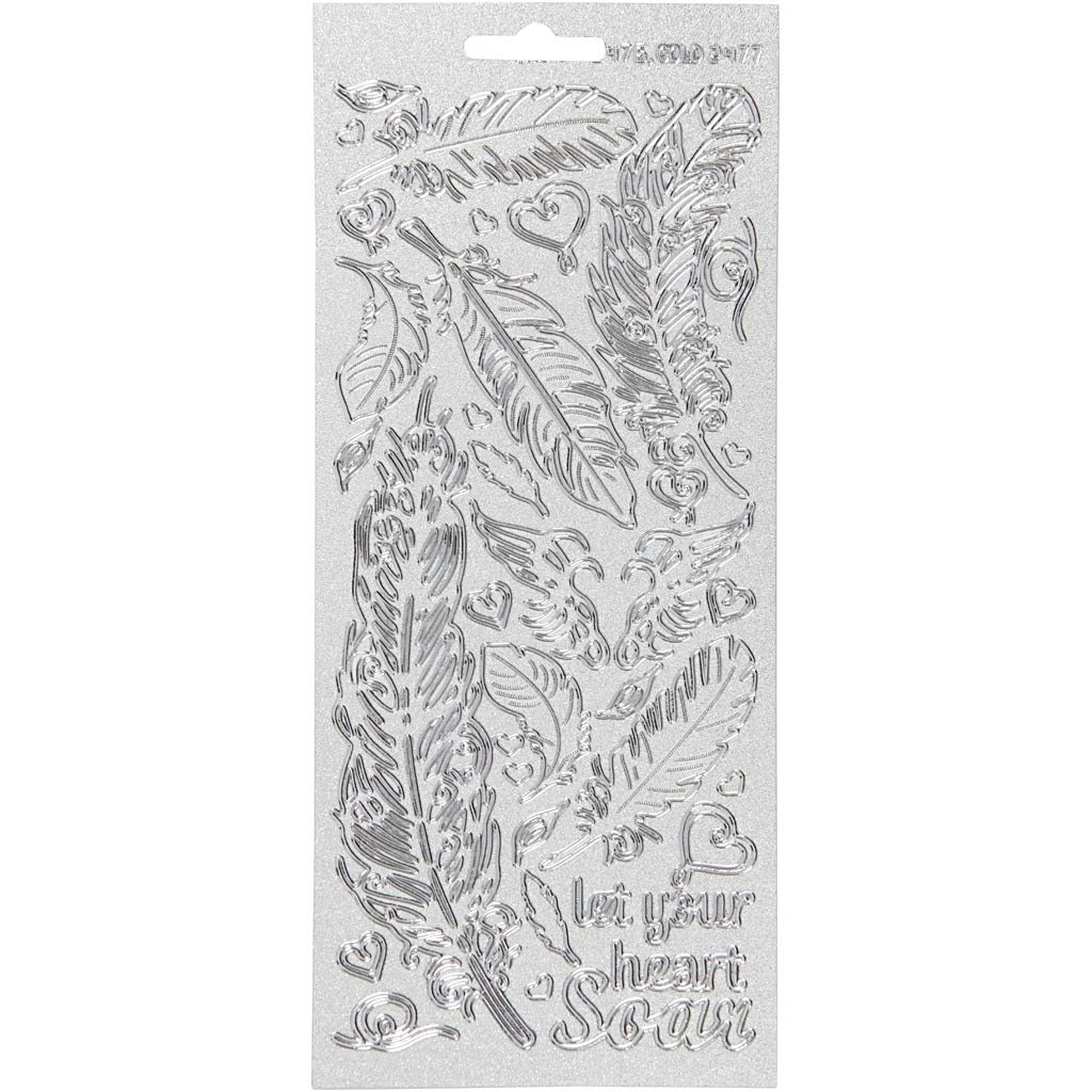 Stickers, fjädrar, 10x23 cm, silver, 1 ark