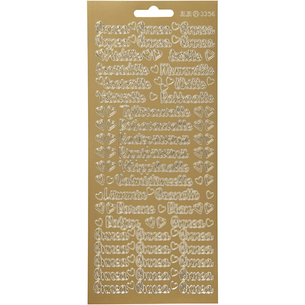 Stickers, Onnea/aidille, 10x23 cm, guld, 1 ark