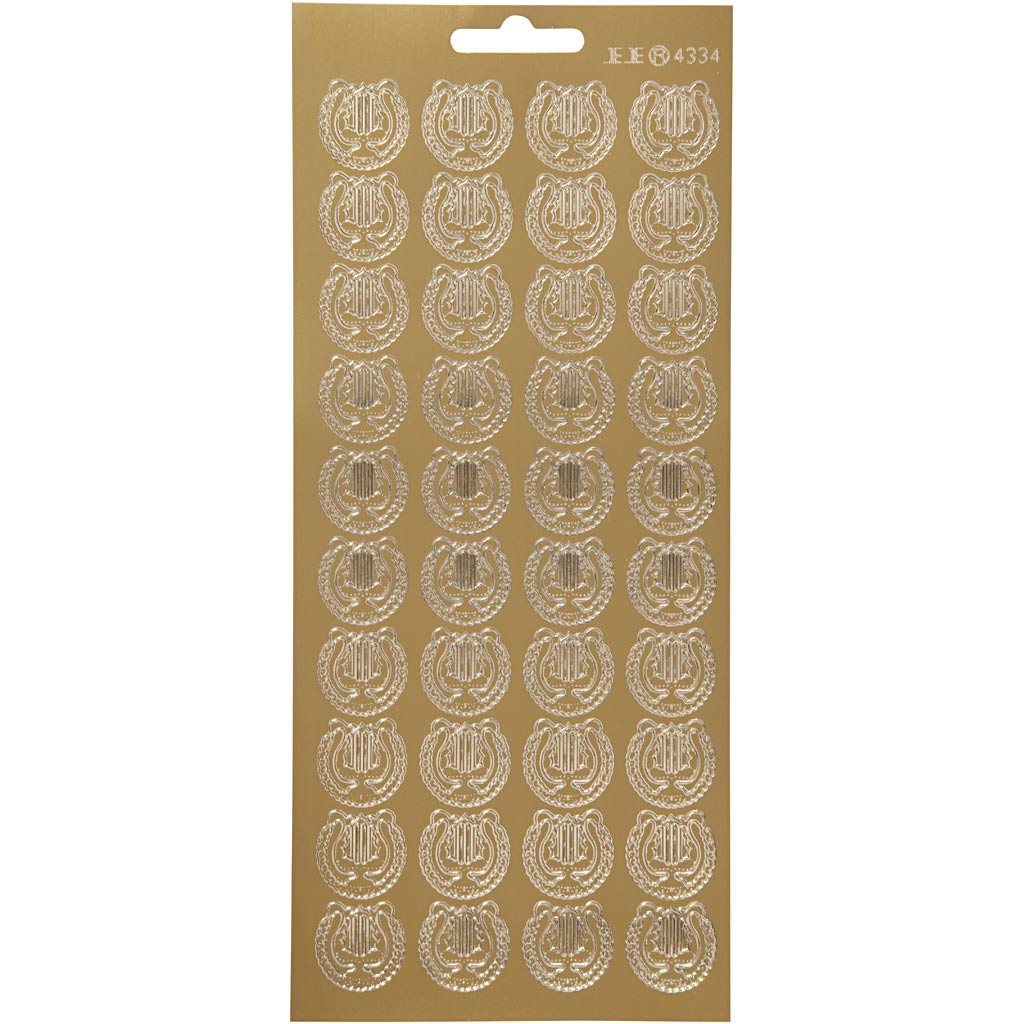Stickers, lyra, 10x23 cm, guld, 1 ark