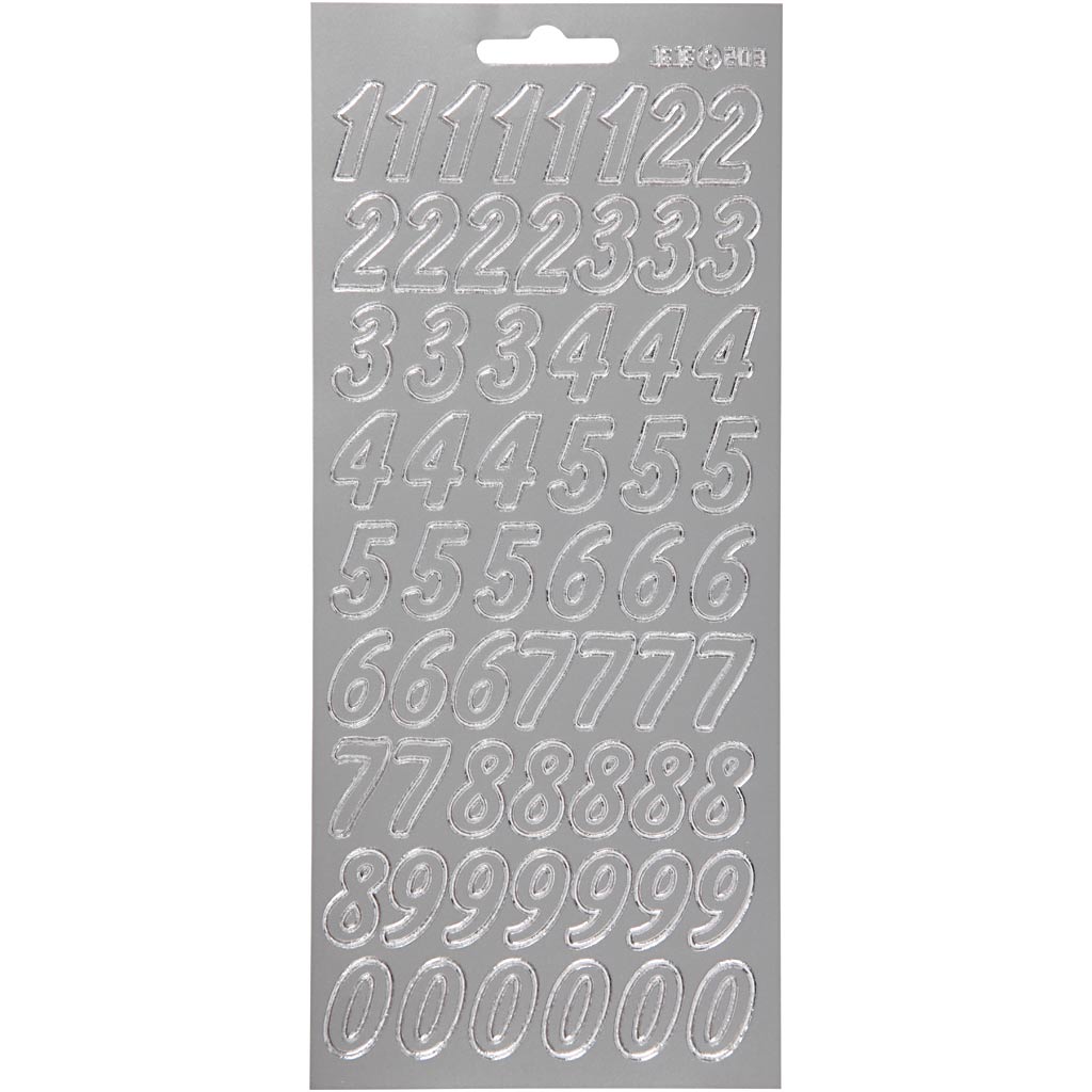 Stickers, siffror, 10x23 cm, silver, 1 ark